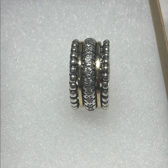 14k Solid Gold & 9.25 S. Silver spinning ring with zircons